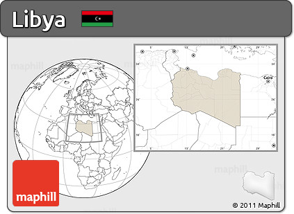 Shaded Relief Location Map of Libya, blank outside