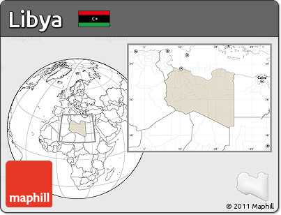 Shaded Relief Location Map of Libya, blank outside