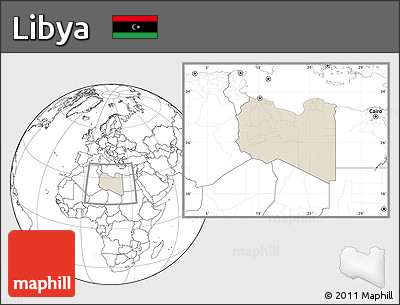 Shaded Relief Location Map of Libya, blank outside