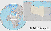Shaded Relief Location Map of Libya, gray outside