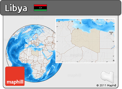 Shaded Relief Location Map of Libya, lighten, desaturated, land only