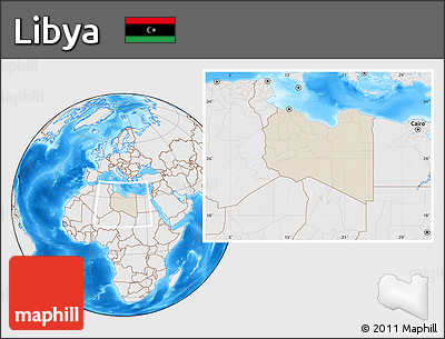 Shaded Relief Location Map of Libya, lighten, desaturated, land only