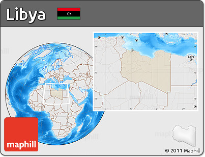 Shaded Relief Location Map of Libya, lighten, desaturated, land only