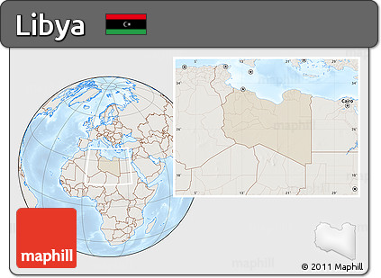 Shaded Relief Location Map of Libya, lighten