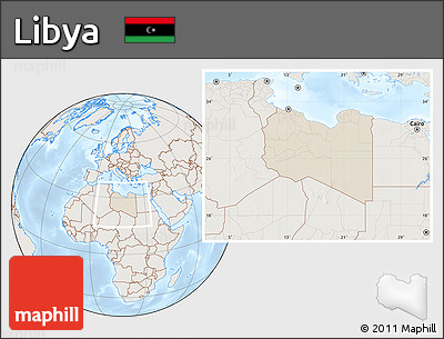 Shaded Relief Location Map of Libya, lighten