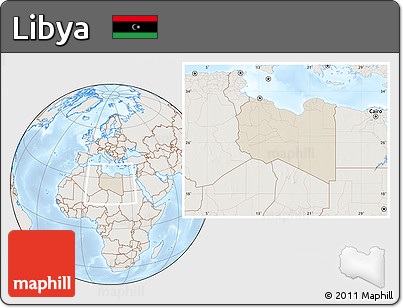 Shaded Relief Location Map of Libya, lighten