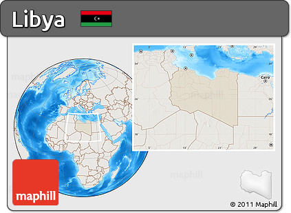 Shaded Relief Location Map of Libya, lighten, land only