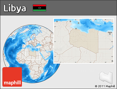 Shaded Relief Location Map of Libya, lighten, land only