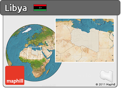 Shaded Relief Location Map of Libya, satellite outside
