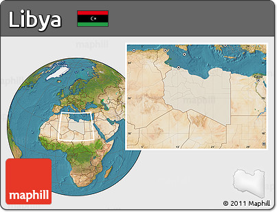 Shaded Relief Location Map of Libya, satellite outside