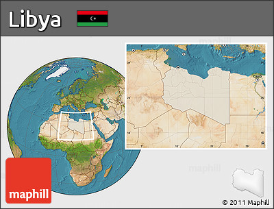 Shaded Relief Location Map of Libya, satellite outside