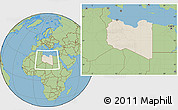 Shaded Relief Location Map of Libya, savanna style outside