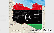 Flag Map of Libya, shaded relief outside
