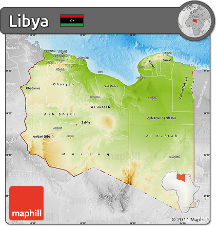 Physical Map of Libya, lighten, desaturated, land only