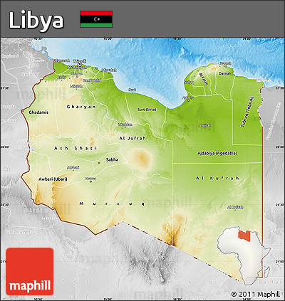 Physical Map of Libya, lighten, desaturated, land only