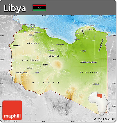 Physical Map of Libya, lighten, desaturated, land only