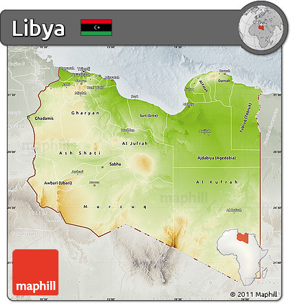 Physical Map of Libya, lighten, semi-desaturated