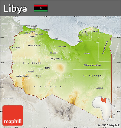 Physical Map of Libya, lighten, semi-desaturated