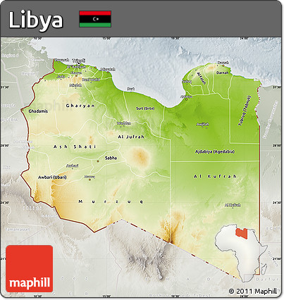 Physical Map of Libya, lighten, semi-desaturated
