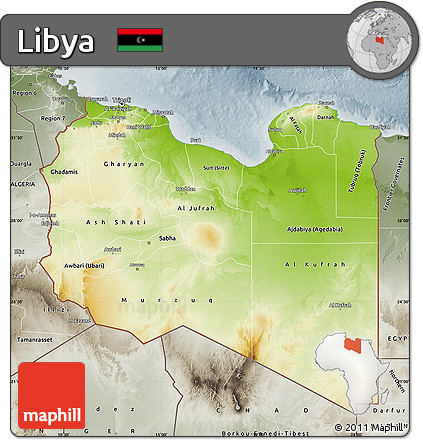 Physical Map of Libya, semi-desaturated