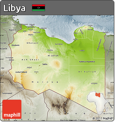 Physical Map of Libya, semi-desaturated