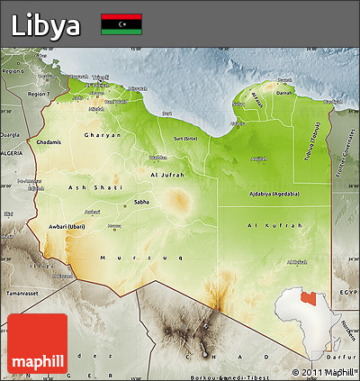 Physical Map of Libya, semi-desaturated
