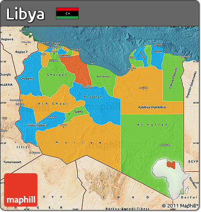 Political Map of Libya, satellite outside