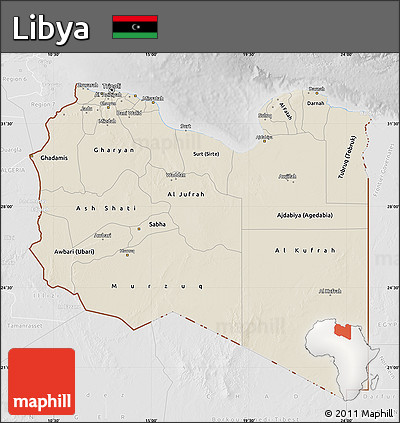 Shaded Relief Map of Libya, lighten, desaturated