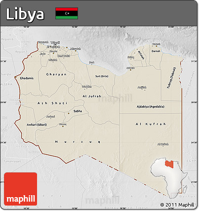Shaded Relief Map of Libya, lighten, desaturated