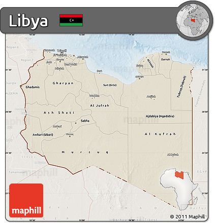 Shaded Relief Map of Libya, lighten