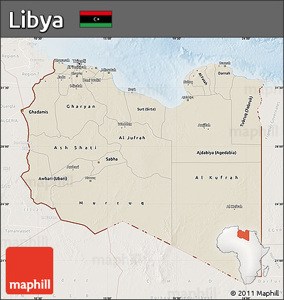 Shaded Relief Map of Libya, lighten