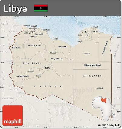 Shaded Relief Map of Libya, lighten