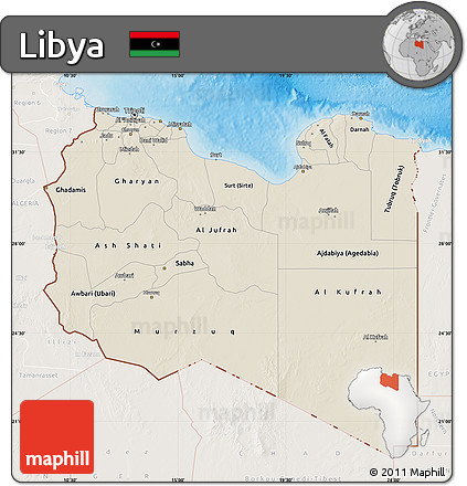 Shaded Relief Map of Libya, lighten, land only
