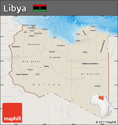 Shaded Relief Map of Libya, lighten, land only