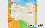 Shaded Relief Map of Libya, political outside