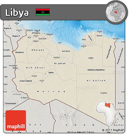 Shaded Relief Map of Libya, semi-desaturated, land only