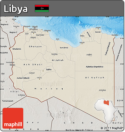 Shaded Relief Map of Libya, semi-desaturated, land only