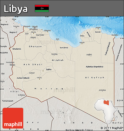 Shaded Relief Map of Libya, semi-desaturated, land only