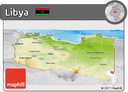 Physical Panoramic Map of Libya, lighten, desaturated, land only
