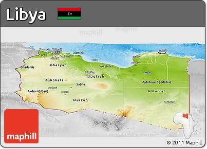 Physical Panoramic Map of Libya, lighten, desaturated, land only