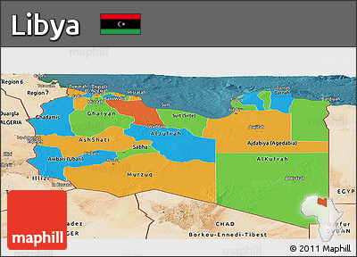 Political Panoramic Map of Libya, satellite outside