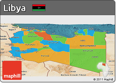 Political Panoramic Map of Libya, satellite outside