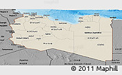 Shaded Relief Panoramic Map of Libya, darken, desaturated, land only
