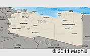 Shaded Relief Panoramic Map of Libya, darken, semi-desaturated, land only