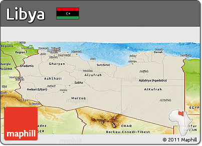 Shaded Relief Panoramic Map of Libya, physical outside
