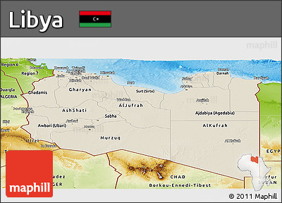 Shaded Relief Panoramic Map of Libya, physical outside