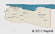 Shaded Relief Panoramic Map of Libya, single color outside, satellite sea
