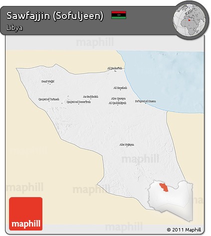 Classic Style 3D Map of Sawfajjin (Sofuljeen), single color outside