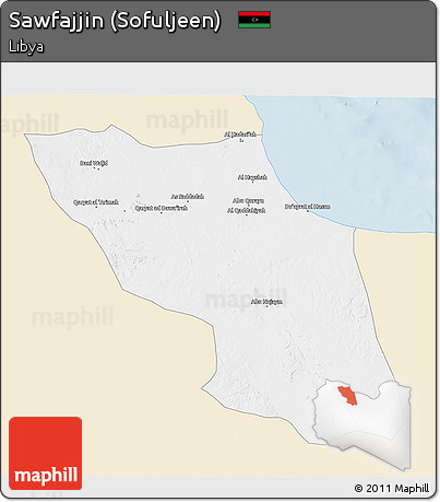 Classic Style 3D Map of Sawfajjin (Sofuljeen), single color outside