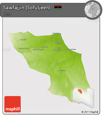 Physical 3D Map of Sawfajjin (Sofuljeen), cropped outside